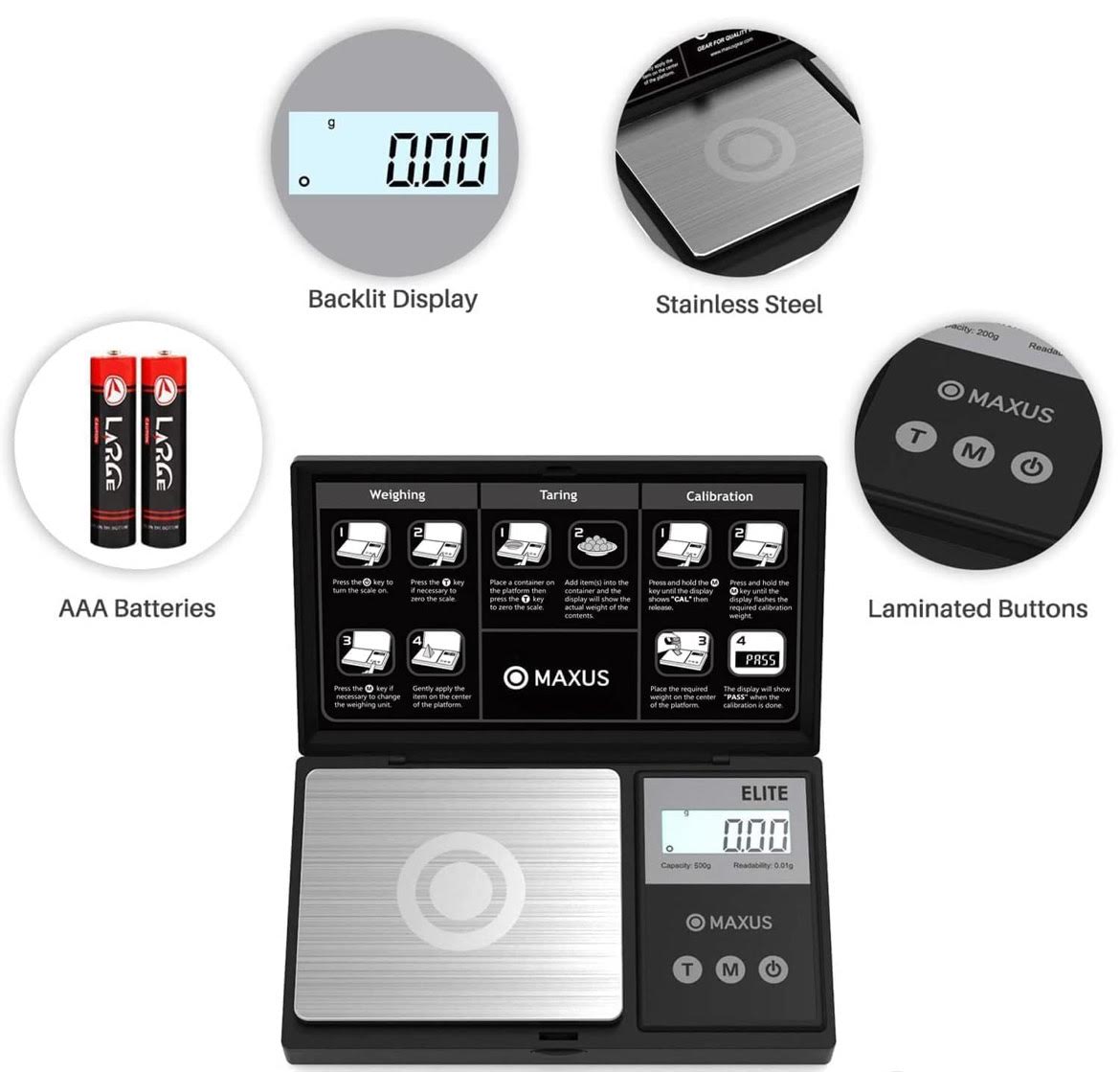 Precision Pocket Scale 500g x 0.001g, Digital Jewelry Scale with Tray