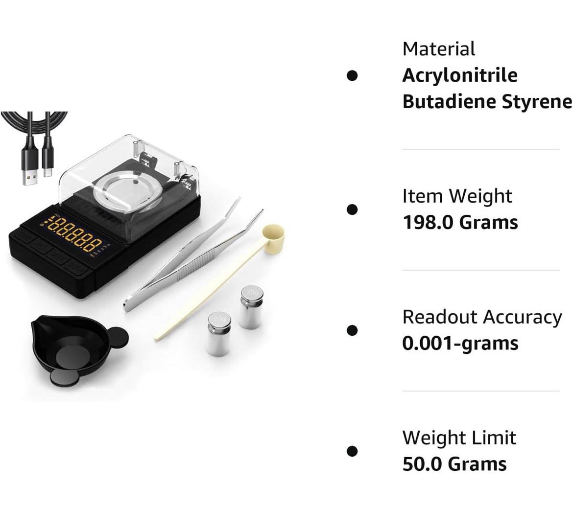 Compact Milligram Digital Scale 50g x 0.001g, Precise Jewelry Scale with Tray, All Accessories Included